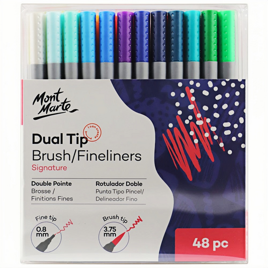 Mont Marte Brush/Fineliner Set – 48 Farben, Dual Tip