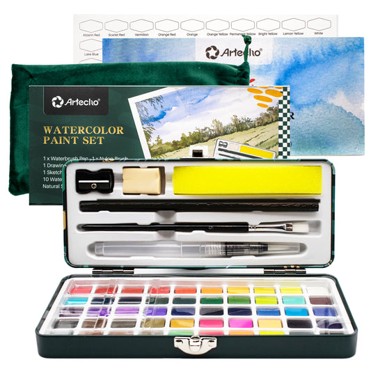 Artecho Aquarellfarben Set Premium - 50 / 100 / 128 Farben inkl. Zubehör