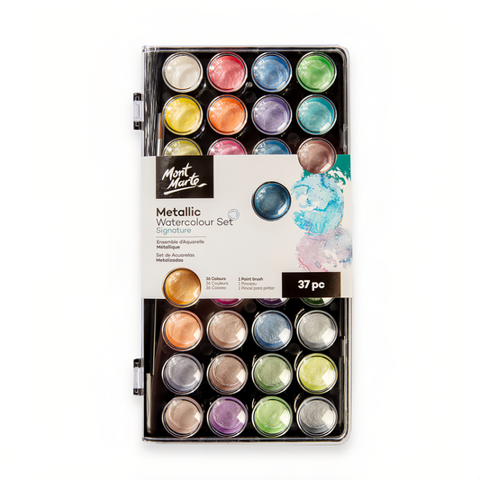 Mont Marte Aquarellfarben Signature – 36 Metallic Farben - mit Pinsel