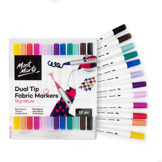 Mont Marte Signature Textilmarker  – 12 Farben, Dual Tip