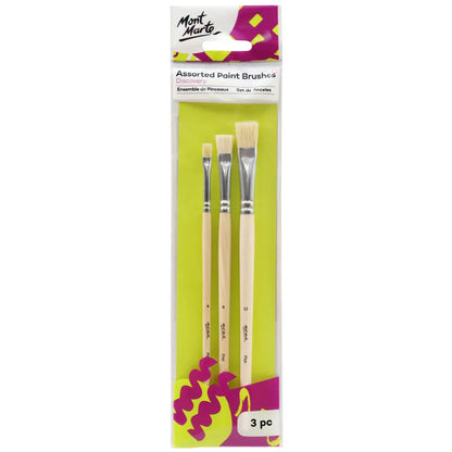 Mont Marte Discovery Pinselset – 3 Flachpinsel mit Schweineborsten